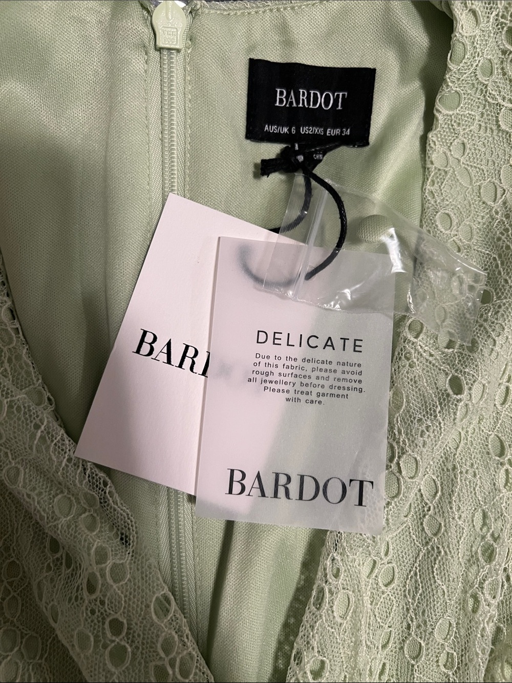 Bardot Bonnie Lace Mini Dress Pistachio Green - US Size XXS / 2 - NWT - Picture 7 of 7